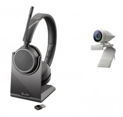 Poly Studio P5 mit Voyager 4220 UC - Kit mit professioneller Webcam und drahtlosem Stereo-Headset 