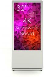 SWEDX Sandwich Board SWSB32K8-A1 - 32 Zoll - digitaler Kundenstopper - 350 cd/m² - 4K Ulta-HD - 3840x2160 Pixel - 24/7 - Weiss
